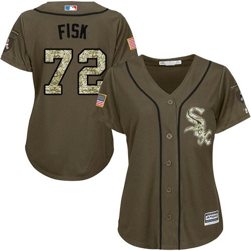 White Sox #72 Carlton Fisk Green Salute to Service Women's Stitched MLB Jersey - Click Image to Close